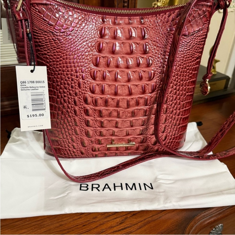 Brahmin Rose Embossed Leather Shoulder Bag